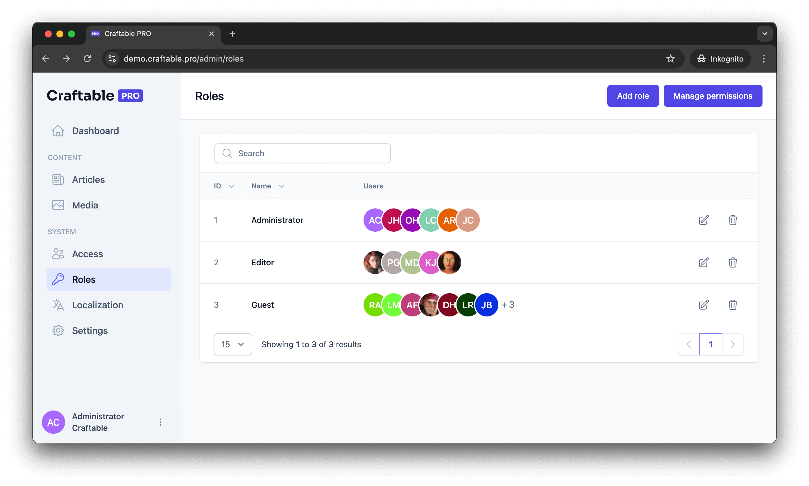 Roles and Permissions